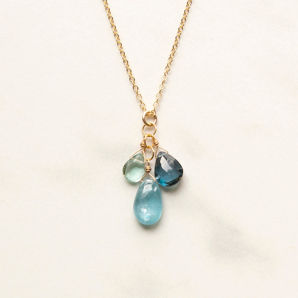 Three Gemstone Cluster Necklace (14k Gold-fill)