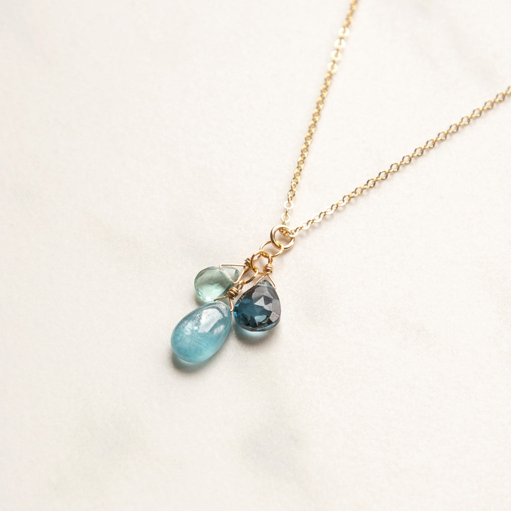 Three Gemstone Cluster Necklace (14k Gold-fill)