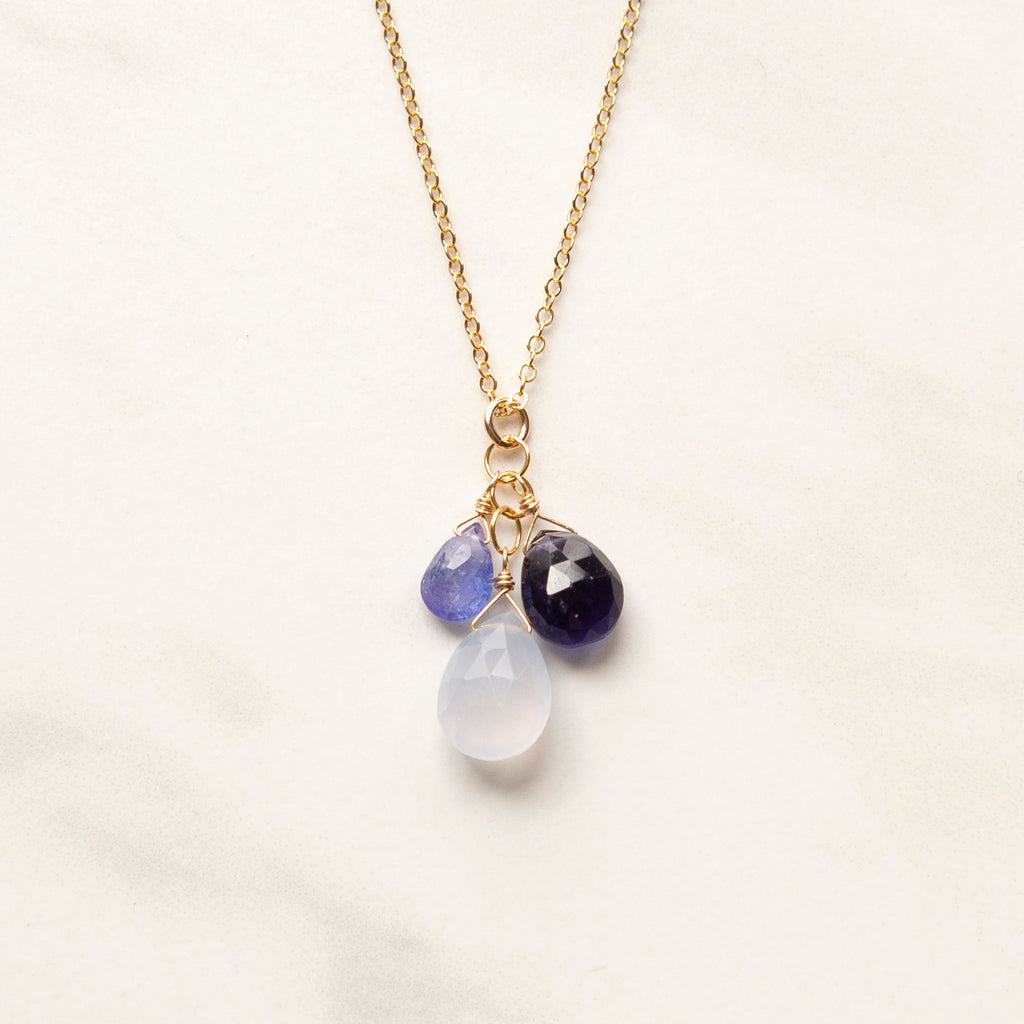 Three Gemstone Cluster Necklace (14k Gold-fill)