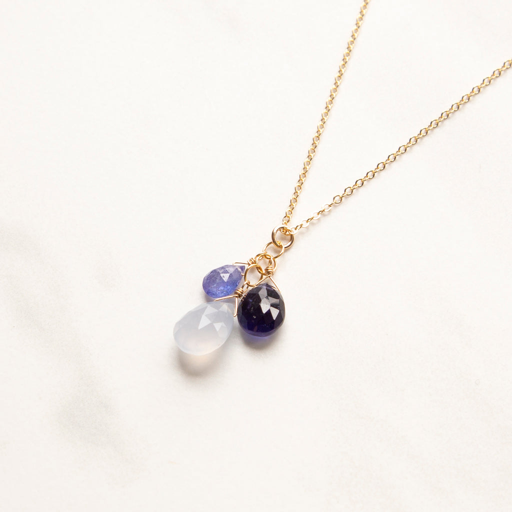 Three Gemstone Cluster Necklace (14k Gold-fill)