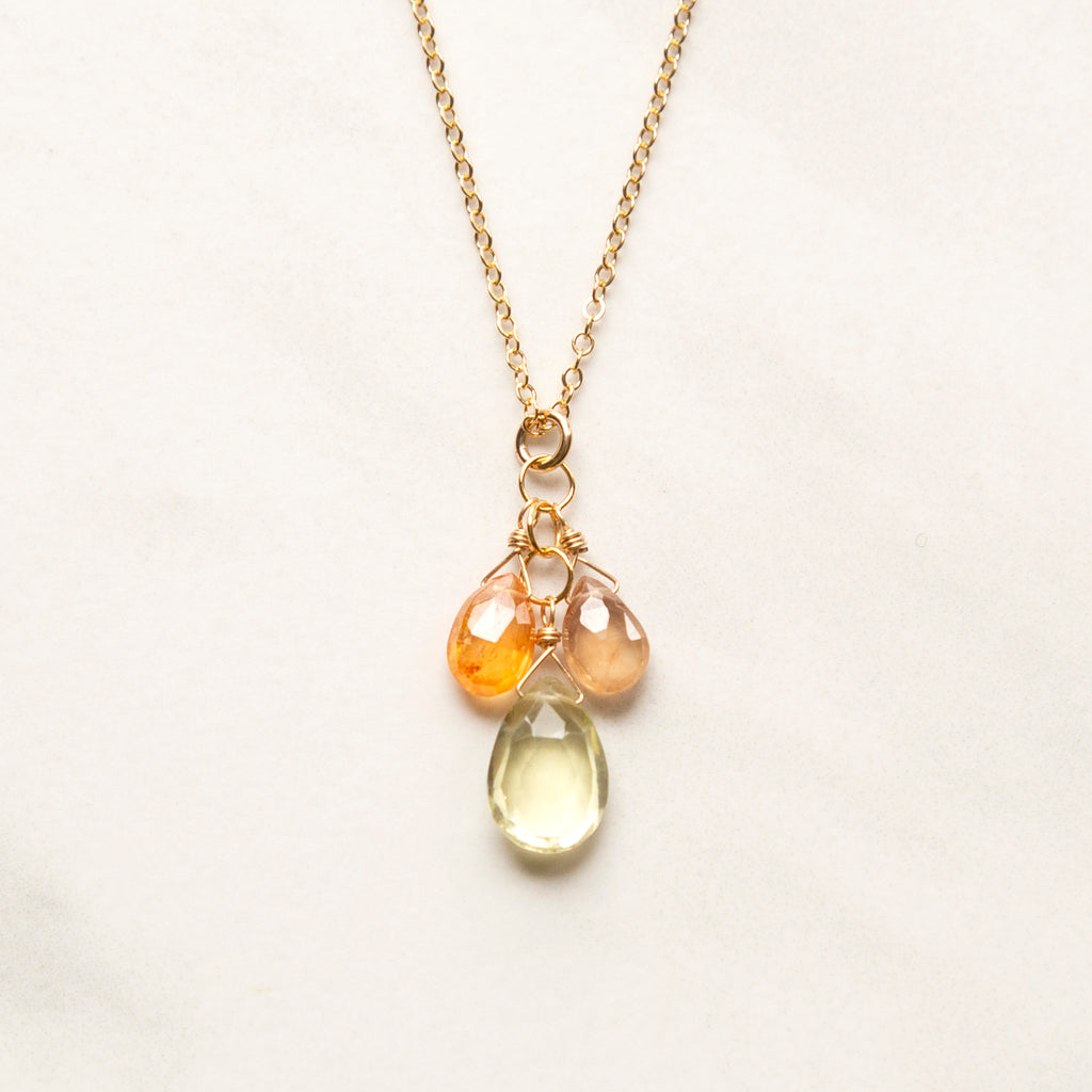 Three Gemstone Cluster Necklace (14k Gold-fill)