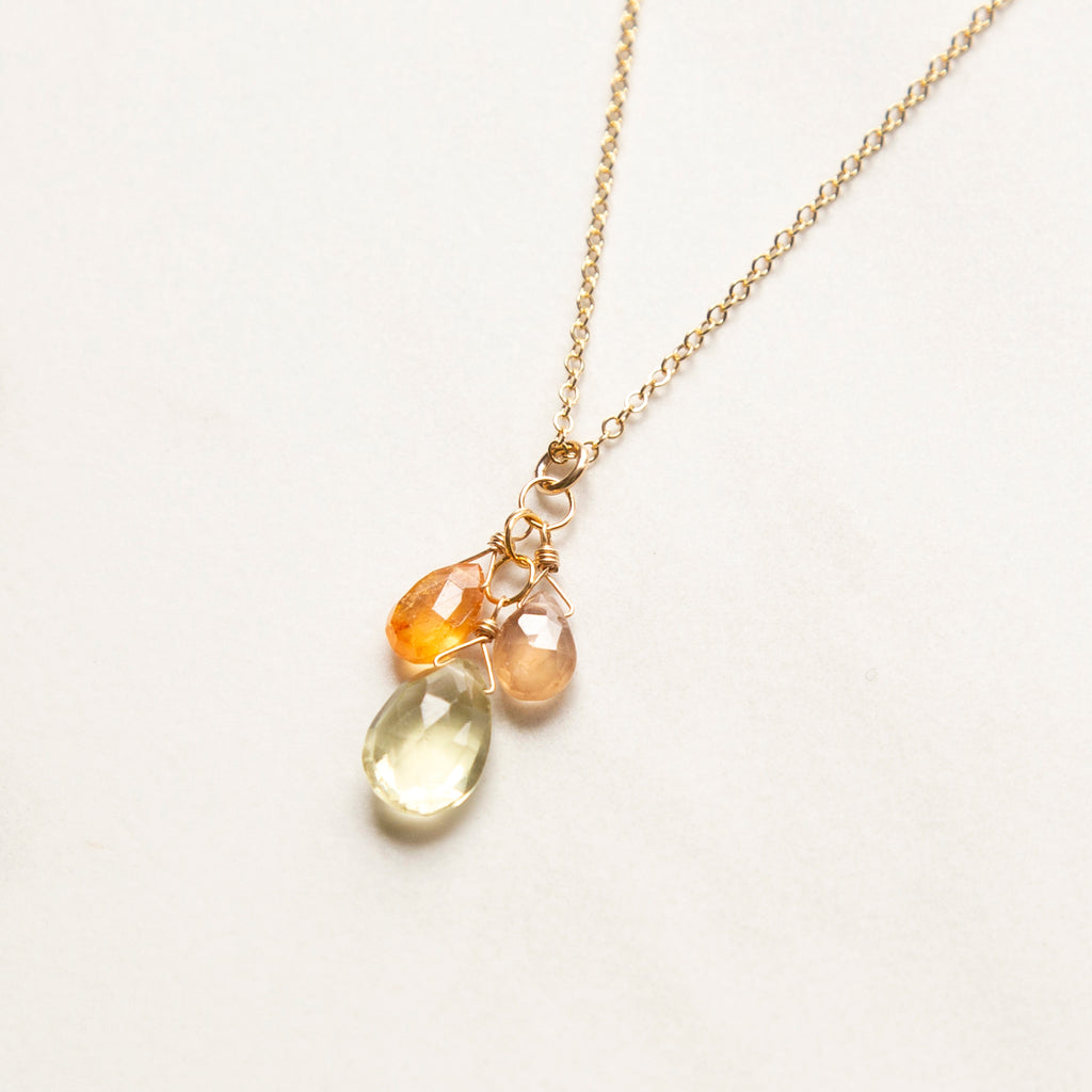 Three Gemstone Cluster Necklace (14k Gold-fill)