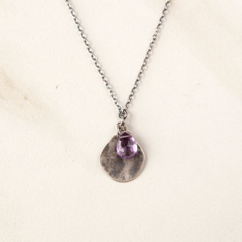 Amethyst & Oxidized Silver Disc Necklace