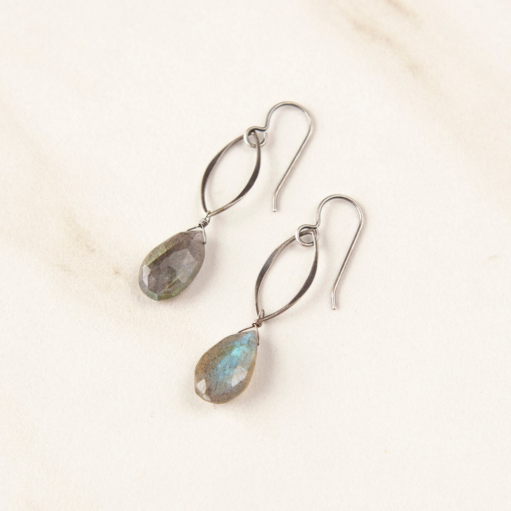Large Labradorite Marquis Earrings (Gold or Silver)
