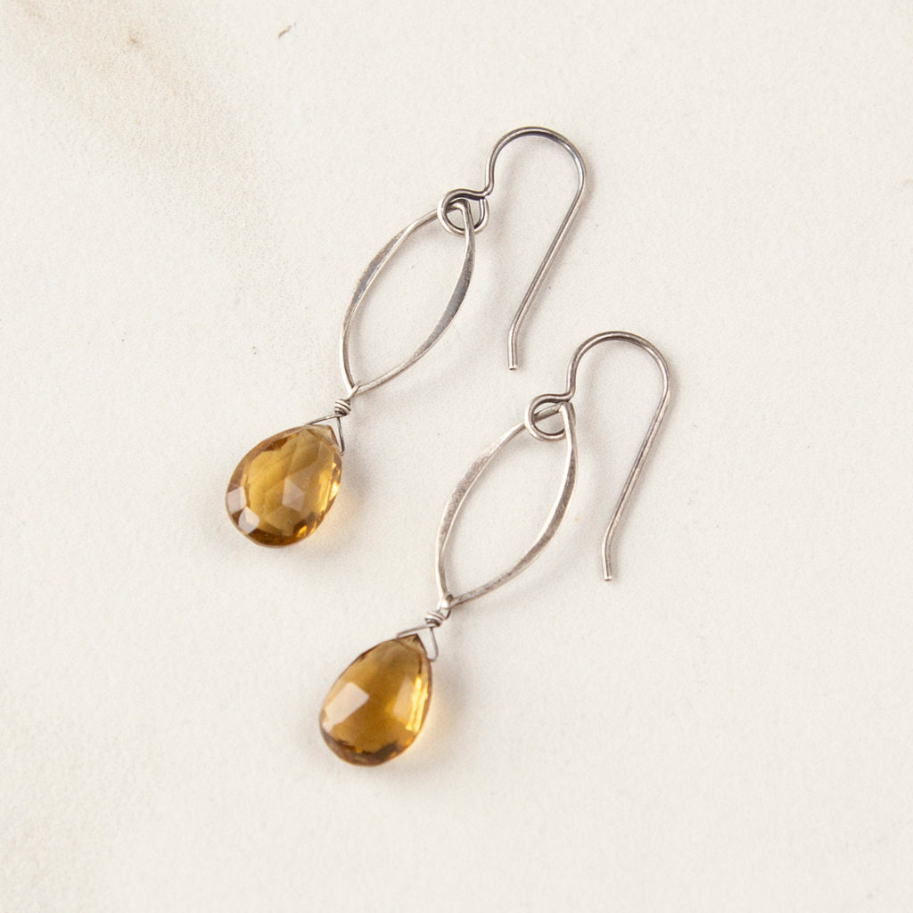 Whiskey Quartz on Marquis Earrings (Gold or Silver)
