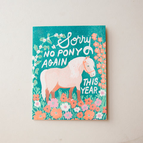 No Pony Birthday - Risograph Card