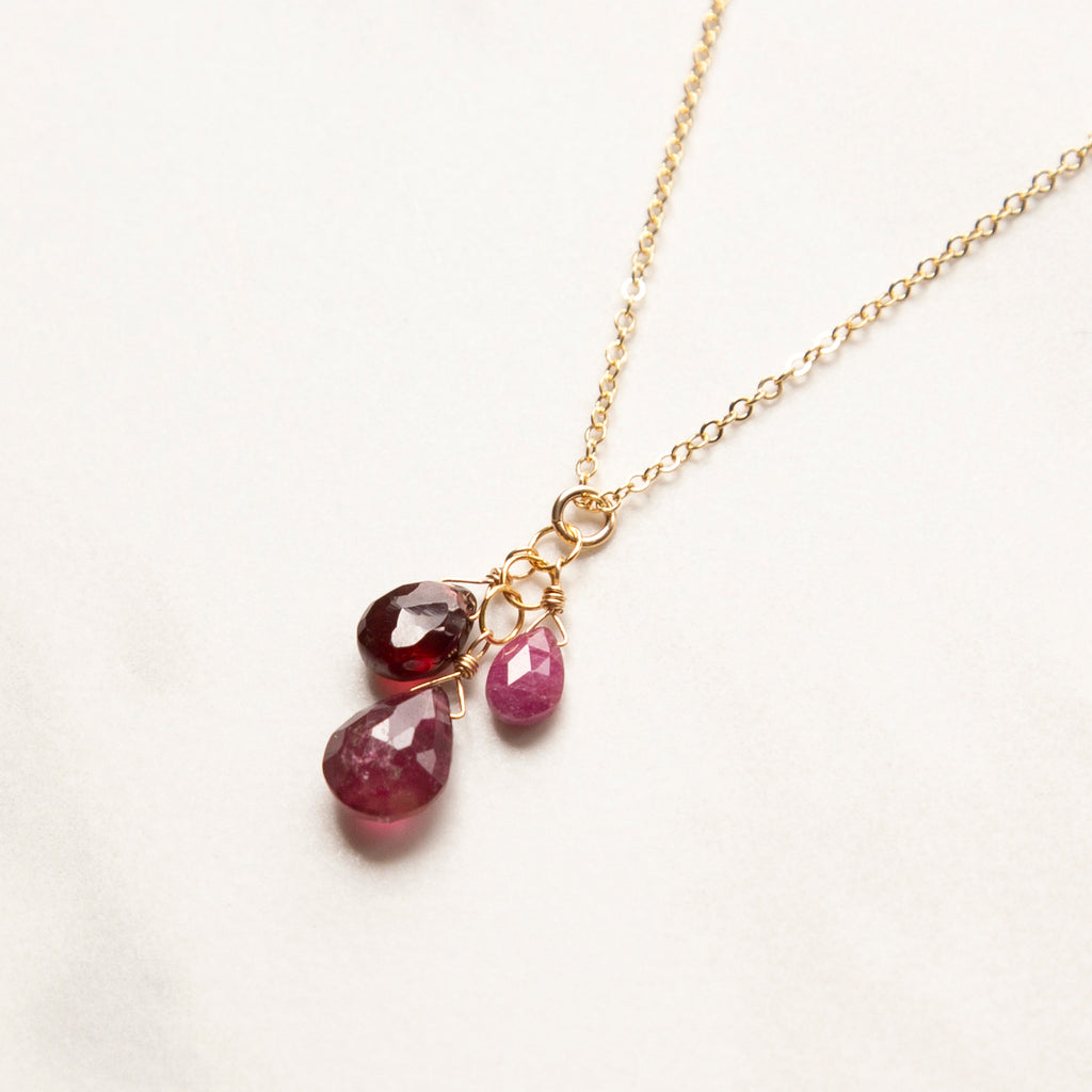Three Gemstone Cluster Necklace (14k Gold-fill)