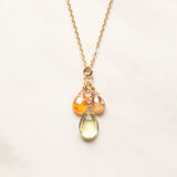 Three Gemstone Cluster Necklace (14k Gold-fill)