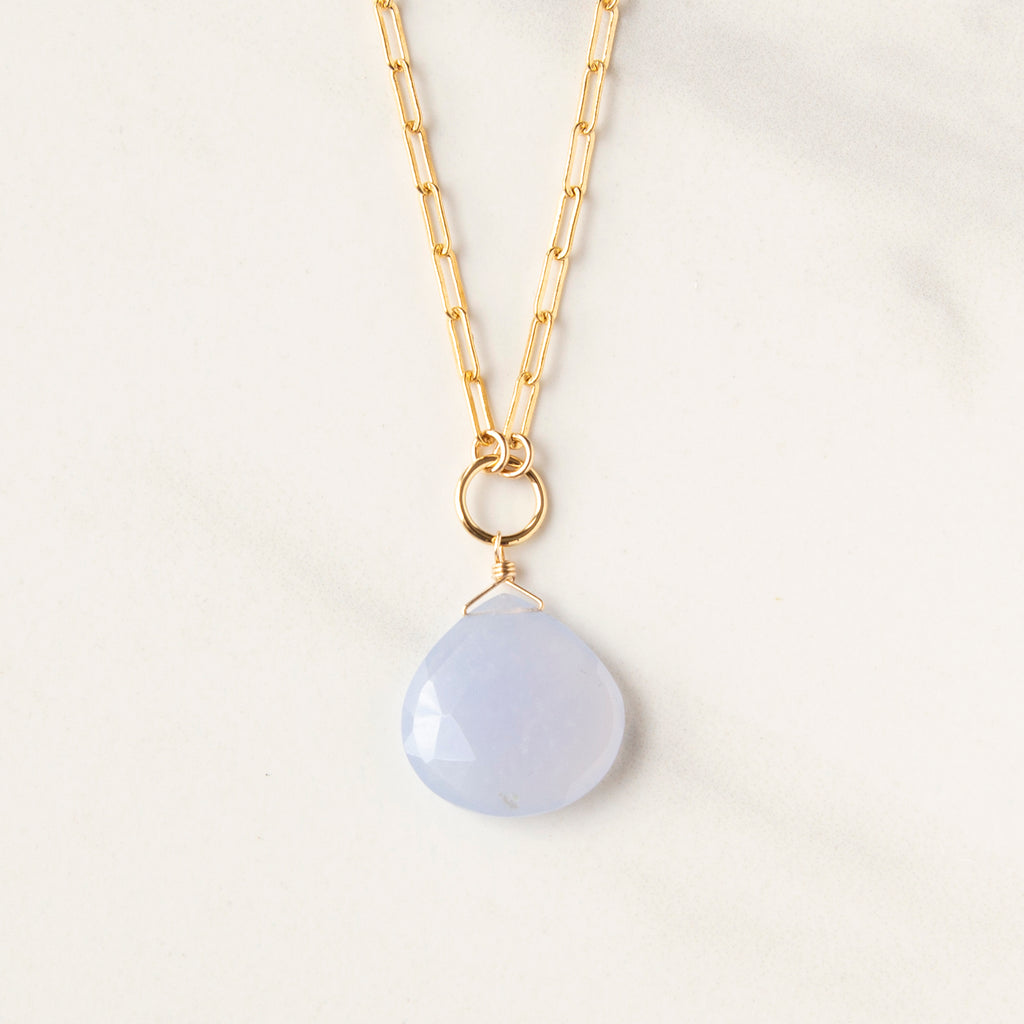 Large Gemstone Necklace on Gold Paperclip Chain