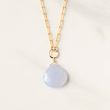 Large Gemstone Necklace on Gold Paperclip Chain