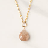 Large Gemstone Necklace on Gold Paperclip Chain
