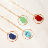 Organic Stone Slice in Gold Ring Necklace