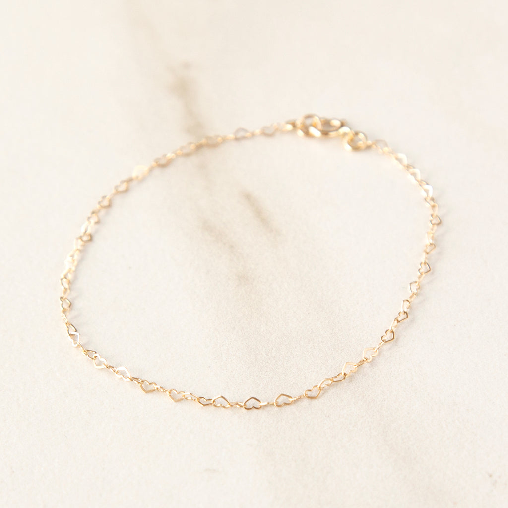 Solid 14K Heart Chain Bracelet