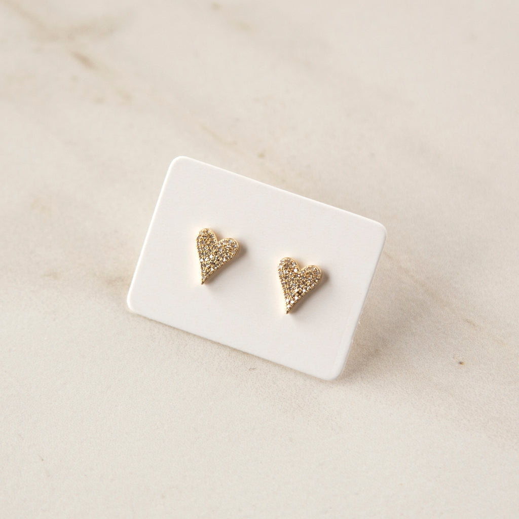 14k Gold Slim Heart Pave Diamond Studs
