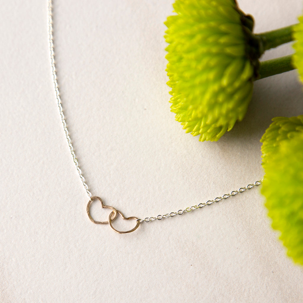 Sterling Silver Chain with Two 14k Hearts Necklace - 16"