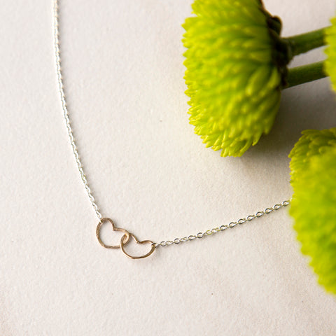 Sterling Silver Chain with Two 14k Hearts Necklace - 18"