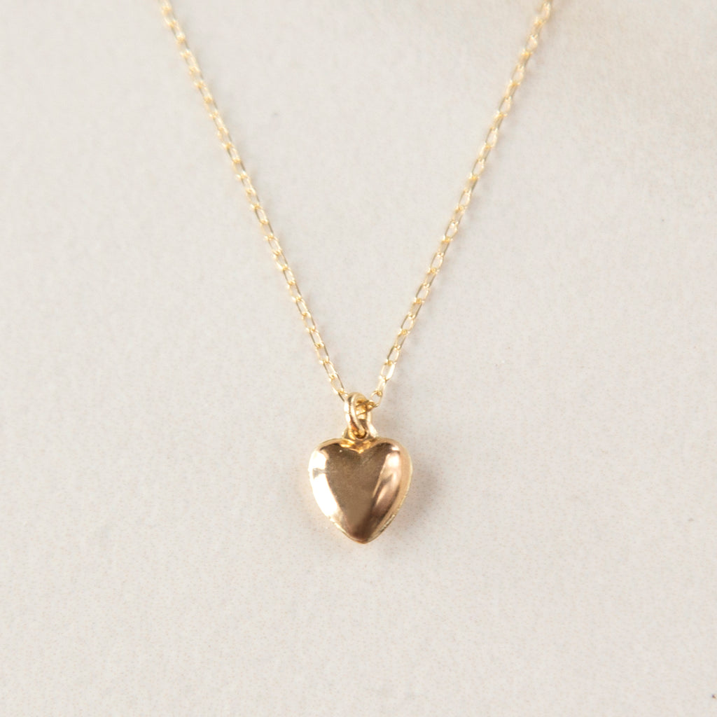 Solid 14K Puffy Heart Necklace