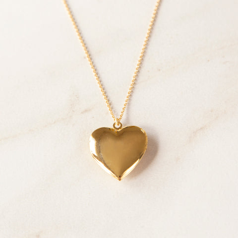 Large Heart Locket Necklace (Gold)