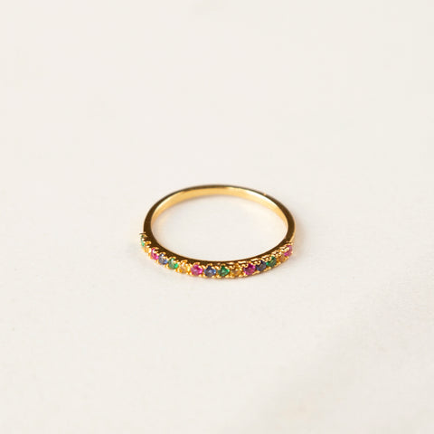 Rainbow Crystal Stacking Ring (Gold)