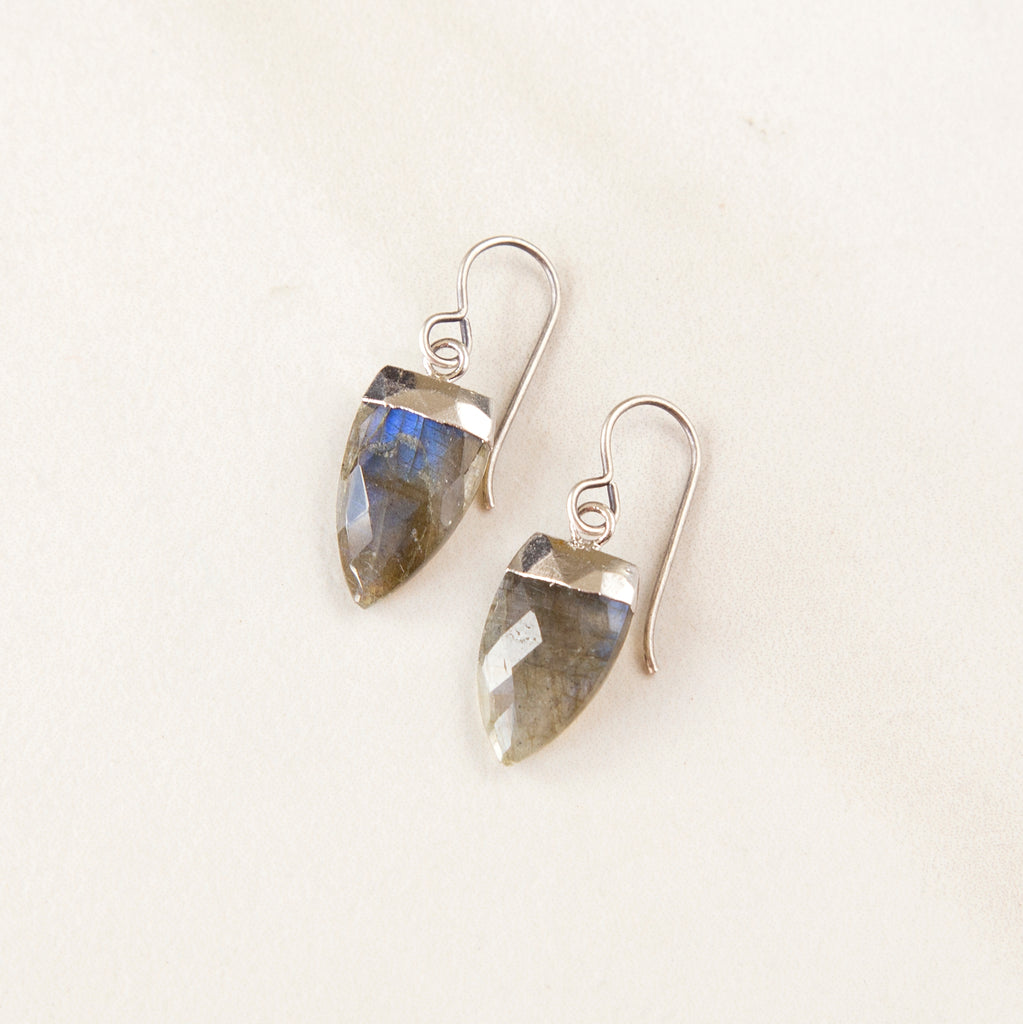 Silver Labradorite Gemstone Earrings - 1/2 Marquis