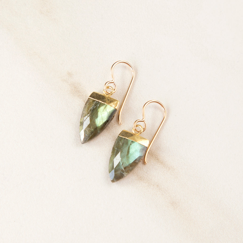 Gold Labradorite Gemstone Earrings - 1/2 Marquis