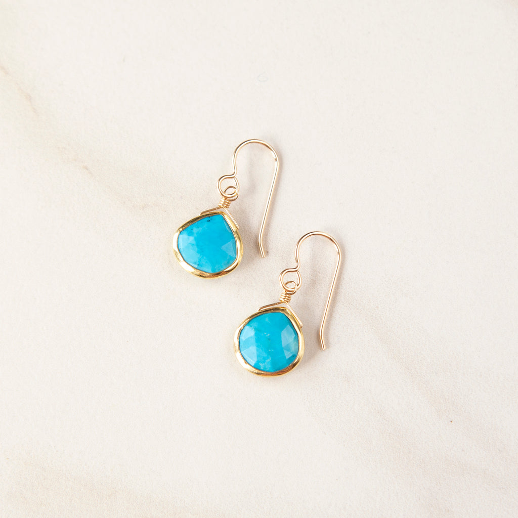 Gold Turquoise Drop Earrings with Gold Bezel