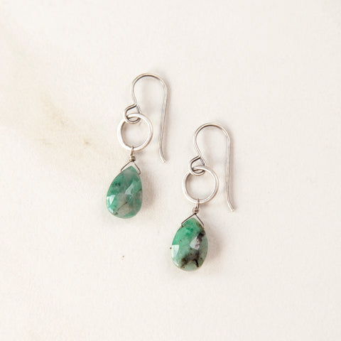Delicate Silver Earrings with Faceted Emerald