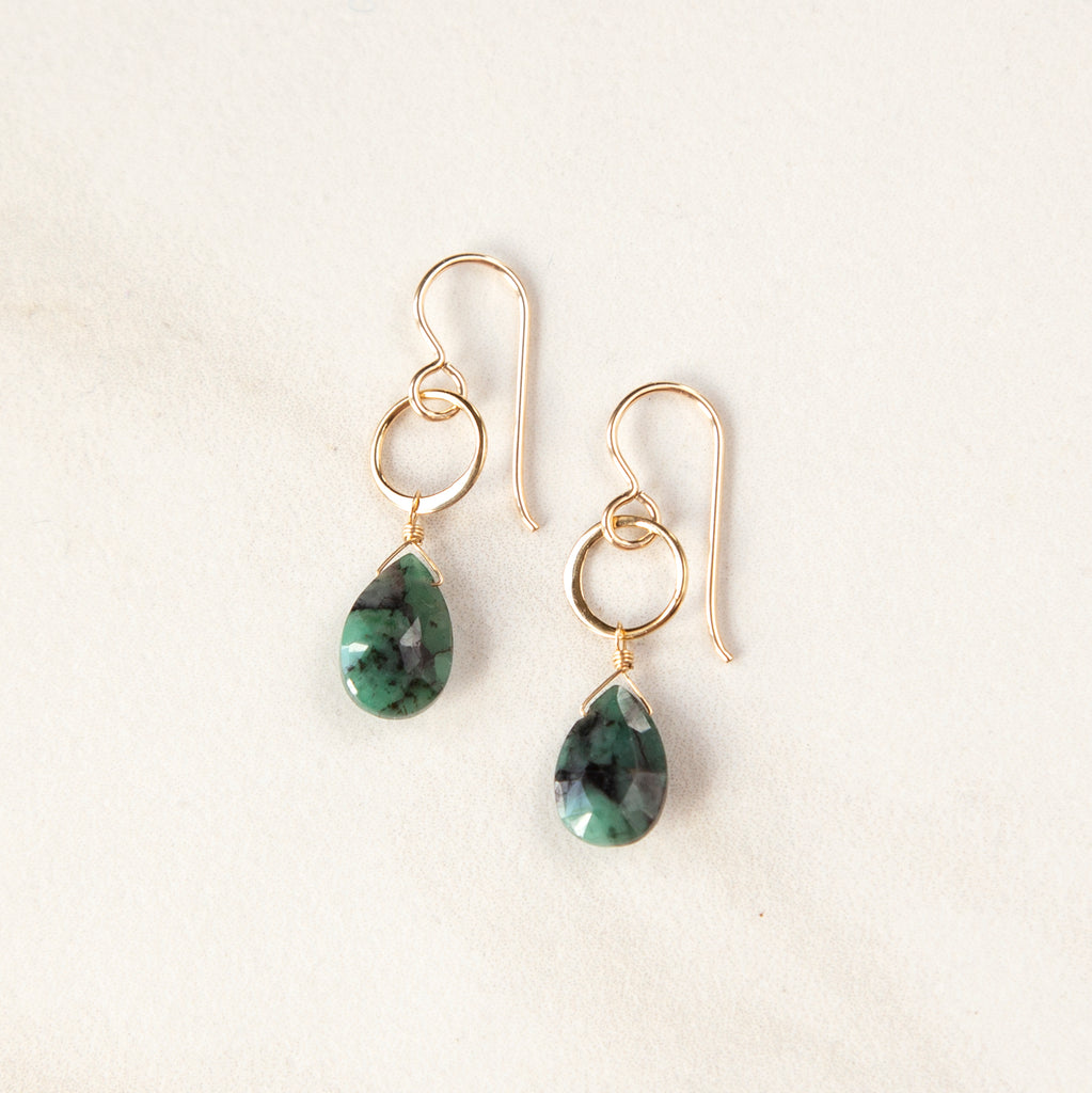 Delicate 14k Gold Filled Earrings with Faceted Emerald