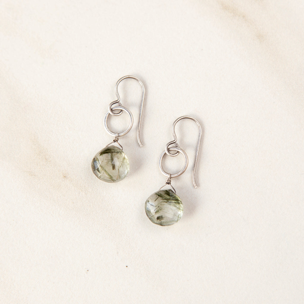 Delicate Silver Earrings with Faceted Tourmalated Quartz
