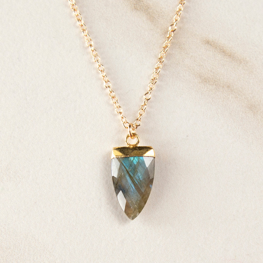 Gold Labradorite Gemstone Pendant Necklace - 1/2 Marquis