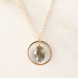 Delicate Gold Ring Necklace with Faceted Gemstone
