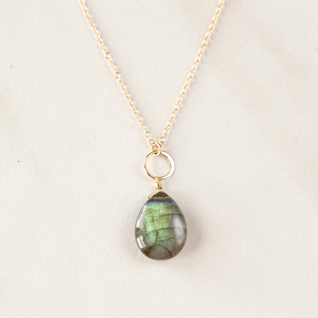 Smooth Labradorite Pendant Gold Necklace