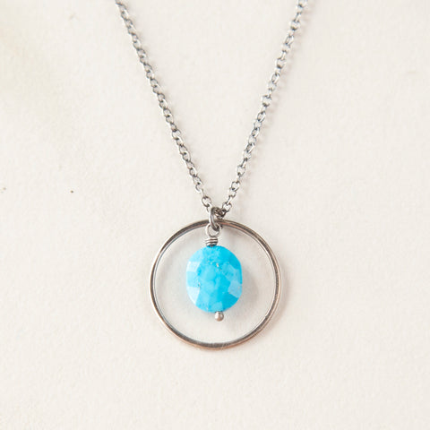 Delicate Silver Ring Necklace with Faceted Gemstone