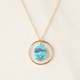 Organic Stone Slice in Gold Ring Necklace