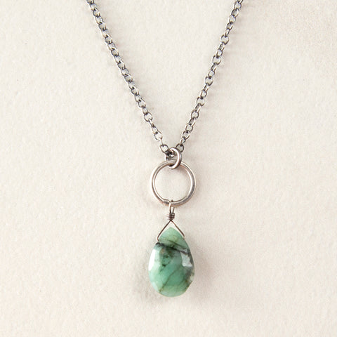 Delicate Silver Necklace with Faceted Emerald