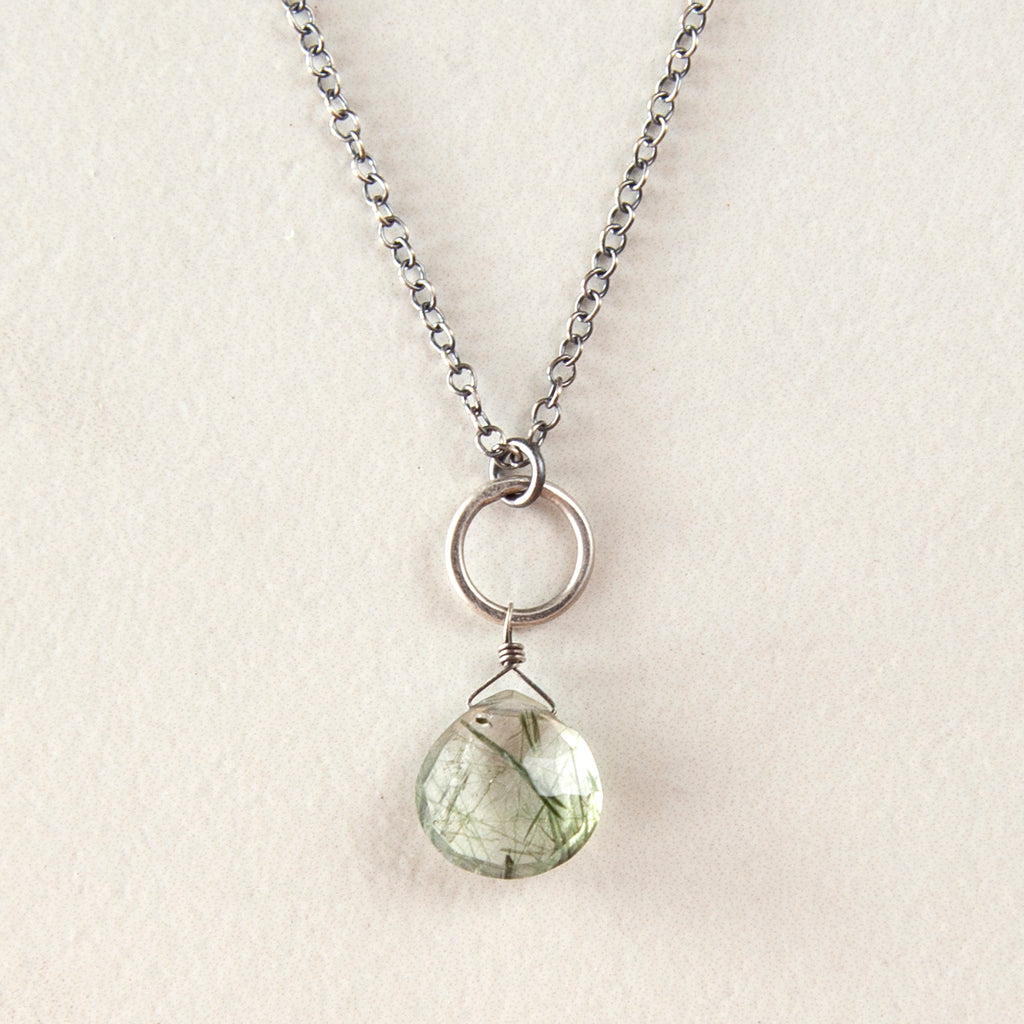 Delicate Silver Necklace with Faceted Tourmalated Quartz