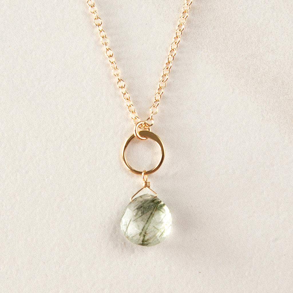 Delicate Gold Necklace with Faceted Tourmalated Quartz