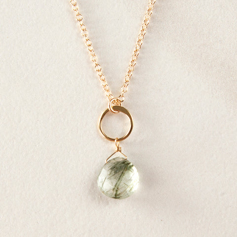 Delicate Gold Necklace with Faceted Tourmalated Quartz