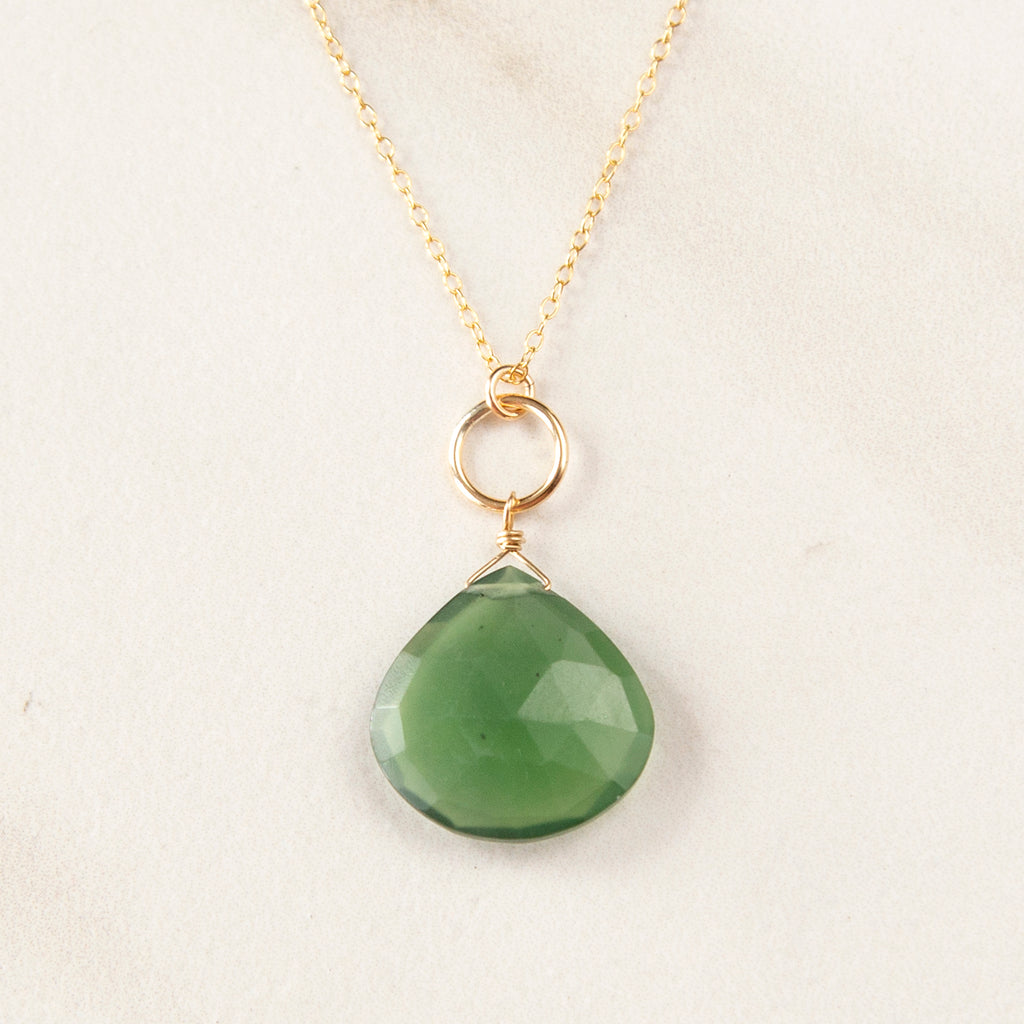 Large Aventurine Pendant Gold Necklace