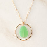 Organic Stone Slice in Gold Ring Necklace