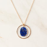 Organic Stone Slice in Gold Ring Necklace
