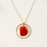 Organic Stone Slice in Gold Ring Necklace