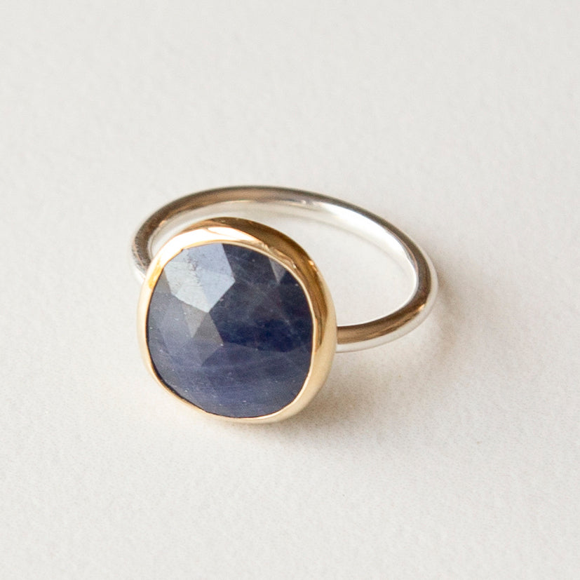 Large Blue Sapphire in 18k Bezel Ring