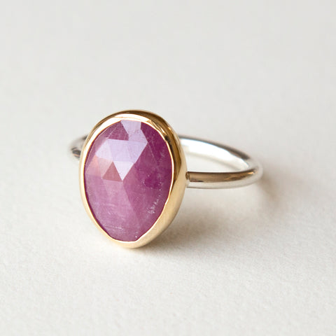 Pink Sapphire in 18k Bezel Ring