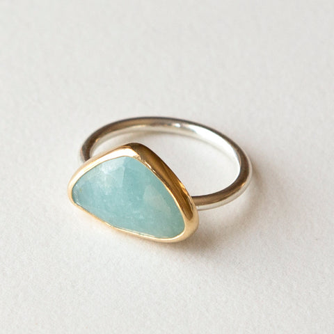 Triangular Aquamarine in 18k Bezel Ring
