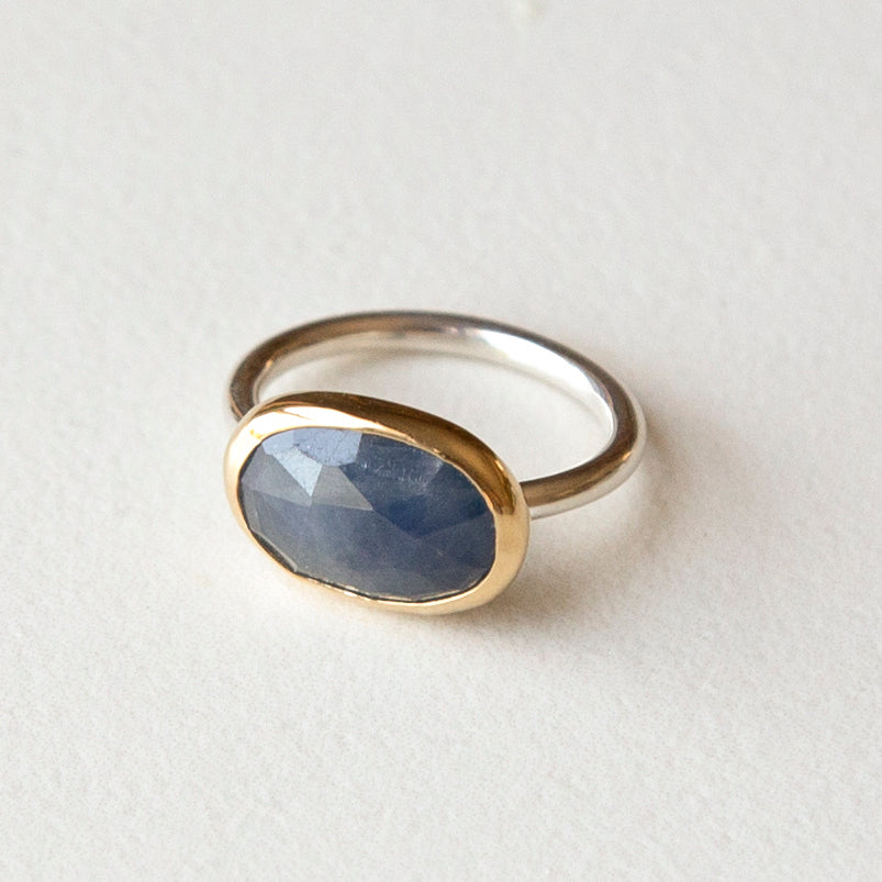 Blue Sapphire in 18k Bezel Ring
