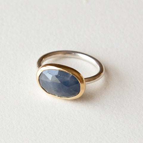 Blue Sapphire in 18k Bezel Ring