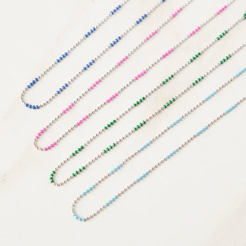 Color-Block Ball Chain Necklace (Silver)