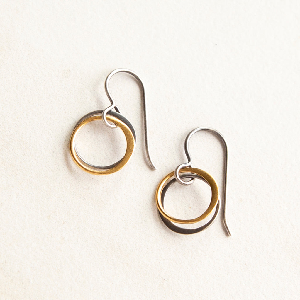 Delicate 12mm Mixed Metal Circle Earrings
