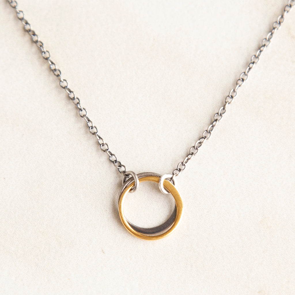 Delicate 12mm Mixed Metal Circle Necklace